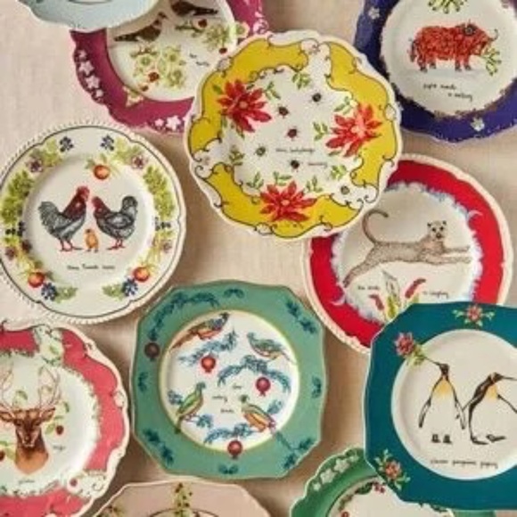 NWT Anthropologie Lou Rota 12 Days Christmas Lords Leaping Dessert Plate - Picture 2 of 2